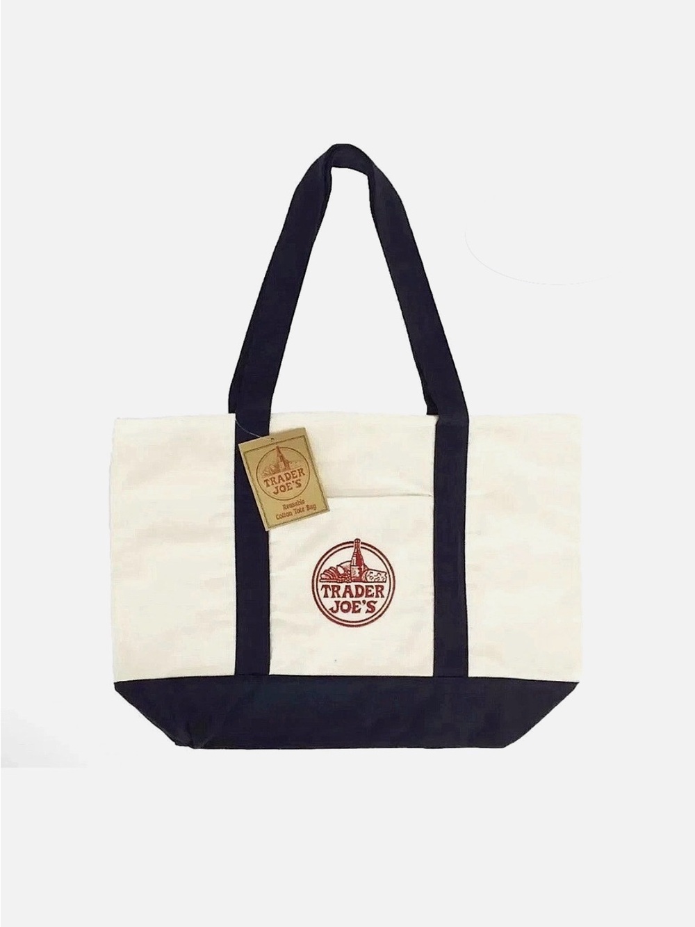 Cream and Black Canvas Tote Bag